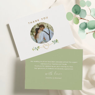 Greenery Gold Heart Wedding Thank You Card