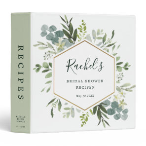 Greenery Gold Hexagon Bridal Shower Recipes  3 Ring Binder