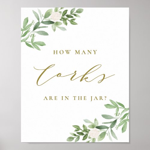 Greenery Gold How Many Corks Are in The Jar Game Poster