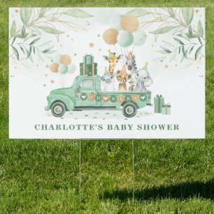 Greenery Gold Jungle Safari Animals Baby Shower Sign