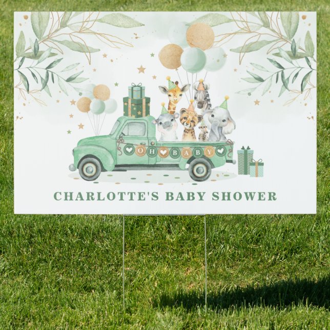Greenery Gold Jungle Safari Animals Baby Shower Sign (Insitu)