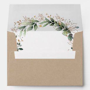 Greenery Gold Kraft Watercolor Boho Leaf Wedding Envelope