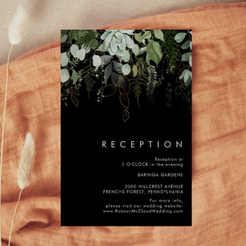 Greenery  Gold Leaf  Black Wedding Reception Enclosure Card