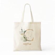 Greenery Gold Leaf Foliage Personalized Letter "C" Tote Bag Greenery Gold Leaf Foliage Personalized Letter "C" Tote Bag