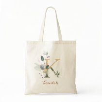 Greenery Gold Leaf Foliage Personalized Letter "K" Tote Bag Greenery Gold Leaf Foliage Personalized Letter "K" Tote Bag