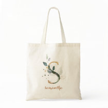 Greenery Gold Leaf Foliage Personalized Letter "S" Tote Bag Greenery Gold Leaf Foliage Personalized Letter "S" Tote Bag
