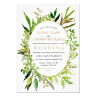 Greenery & Gold Leaf Framed Wedding Invitation