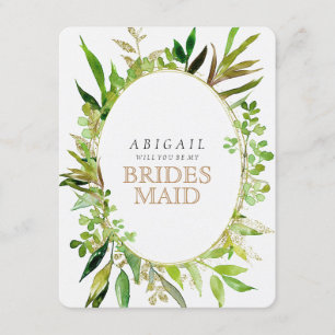 Greenery & Gold Leaf Framed Will You Be Bridesmaid Invitation