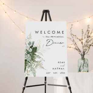 Greenery & Gold Leaf Rehearsal Dinner Welcome Foam Board