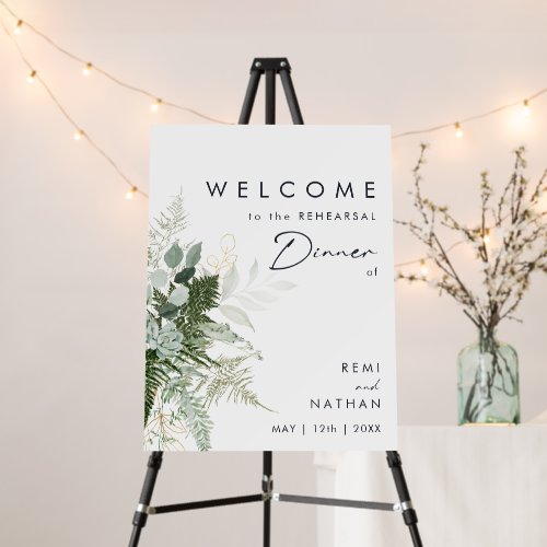 Greenery & Gold Leaf Rehearsal Dinner Welcome Foam Board