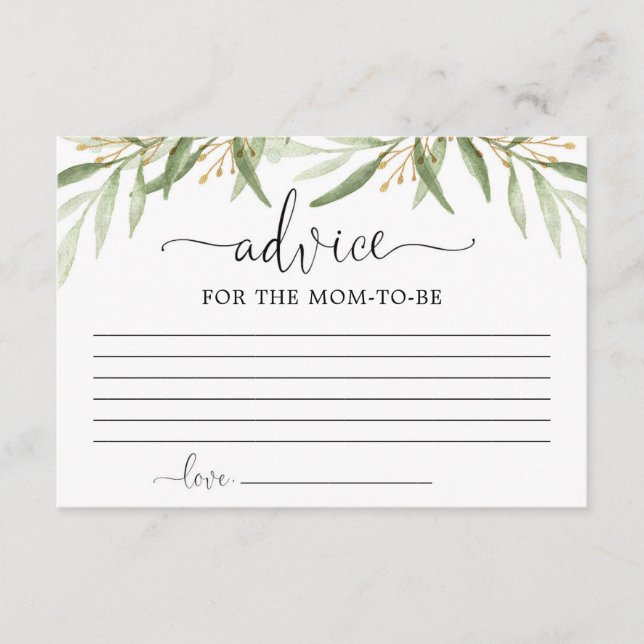 Greenery gold leaves Advice for mom parents Enclosure Card (Front)