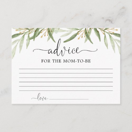 Greenery gold leaves Advice for mom parents Enclosure Card