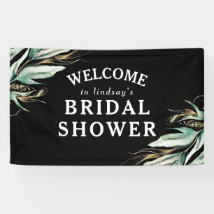 Greenery Gold Leaves Black Bridal Shower Banner