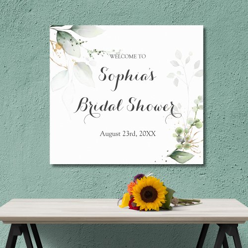 Greenery Gold Leaves Bridal Shower Welcome Sign