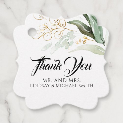 Greenery Gold Leaves Cute Wedding Thank You Favor Tags