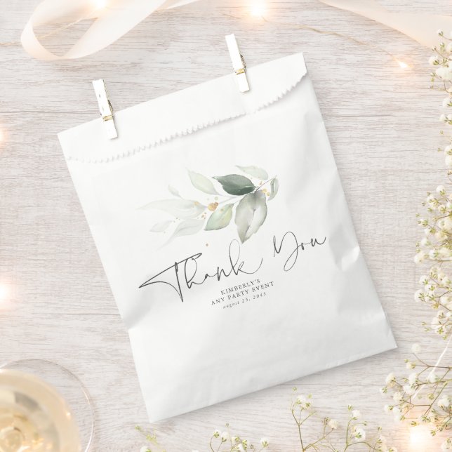 Greenery Gold Leaves Elegant Thank You Favor Bag (Clipped)