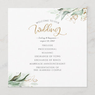 Greenery Gold Leaves Elegant Wedding Program