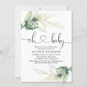 Greenery gold leaves gender neutral baby shower invitation (Front)