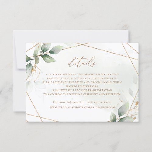 Greenery Gold Leaves Geometric Wedding Details Invitation