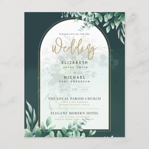 Greenery Gold Leaves PHOTO Budget Wedding Invite Flyer