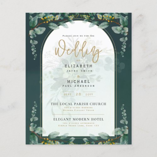 Greenery Gold Leaves PHOTO Budget Wedding Invite Flyer