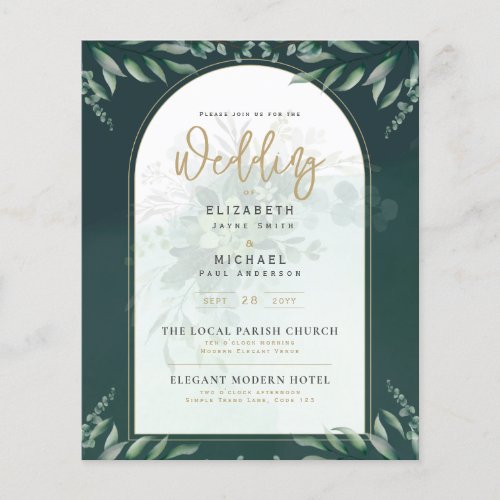 Greenery Gold Leaves PHOTO Budget Wedding Invite Flyer