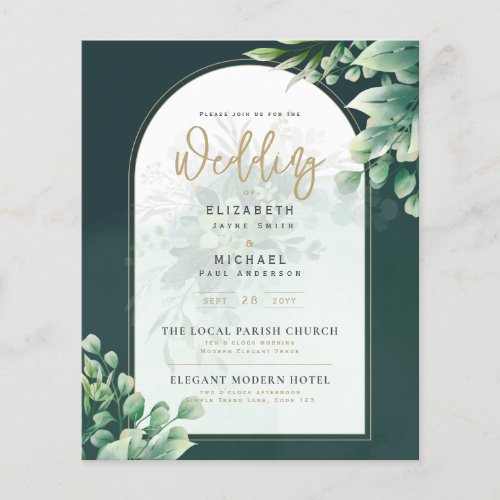 Greenery Gold Leaves PHOTO Budget Wedding Invite Flyer