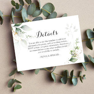 Greenery Gold Leaves Wedding Reception Details Enclosure Card