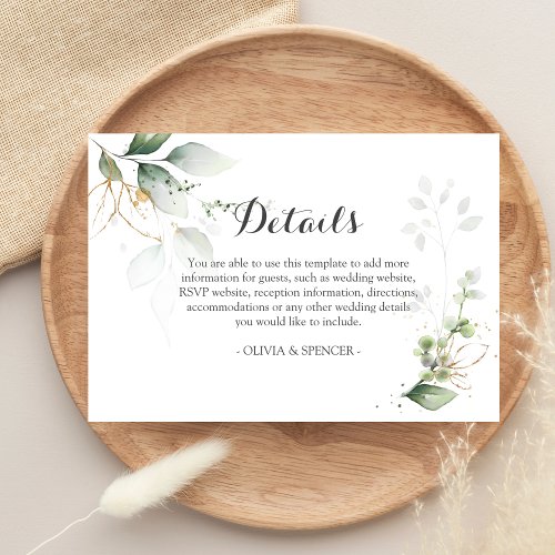Greenery Gold Leaves Wedding Reception Details Enclosure Card