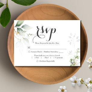 Greenery Gold Leaves Wedding Reception RSVP Card