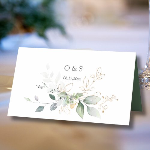 Greenery Gold Leaves Wedding Table Place Card