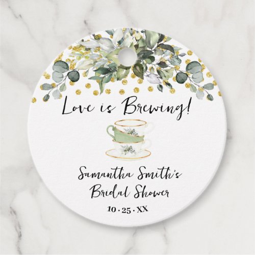 Greenery Gold Love is Brewing Tea Shower Favor Favor Tags