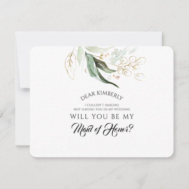 Greenery Gold Maid of Honor / Bridesmaid Proposal Invitation (Front)