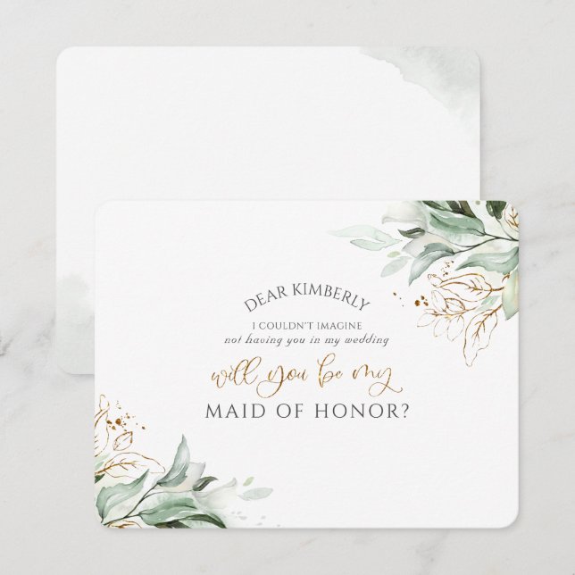 Greenery Gold Maid of Honor / Bridesmaid Proposal Invitation (Front/Back)