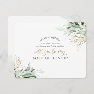 Greenery Gold Maid of Honor / Bridesmaid Proposal Invitation