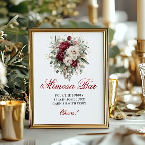 Greenery Gold Mimosa Bar Blush Burgundy 8x10 Sign