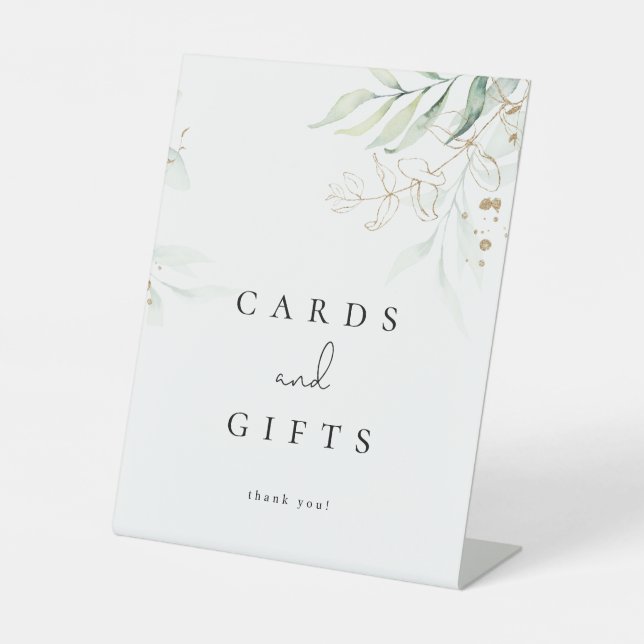  Greenery Gold Modern Cards and Gifts  Pedestal Sign (Front)