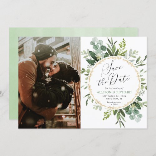 Greenery gold modern photo Save the date Invitation