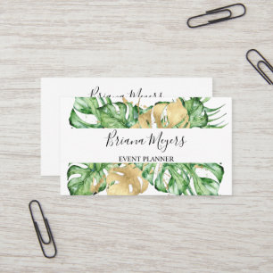 Greenery Gold Palm Leaves Tropical Business Card