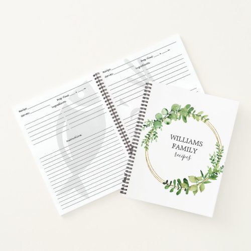 Greenery Gold Personalized Family Recipe Book