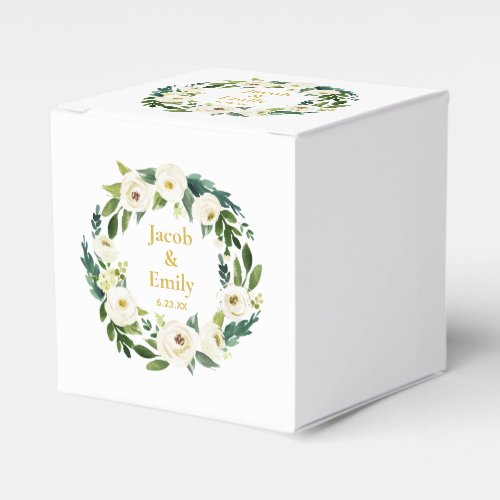 Greenery Gold Personalized Names Date Wedding Favor Boxes