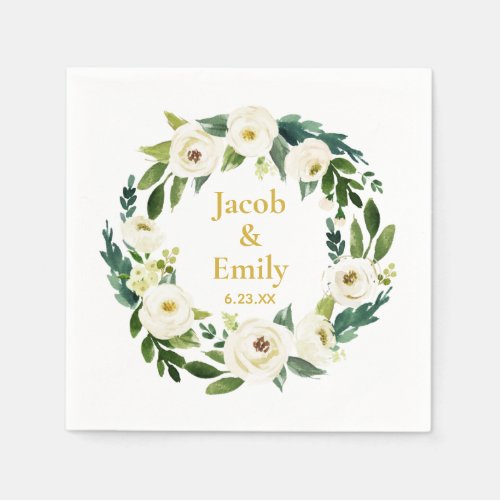 Greenery Gold Personalized Names Date Wedding Napkins