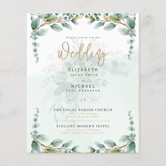 Greenery Gold PHOTO Wedding Invite BUDGET Flyer (Front)