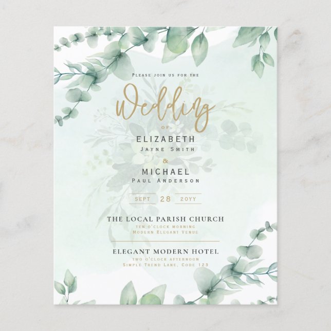 Greenery Gold PHOTO Wedding Invite BUDGET Flyer (Front)
