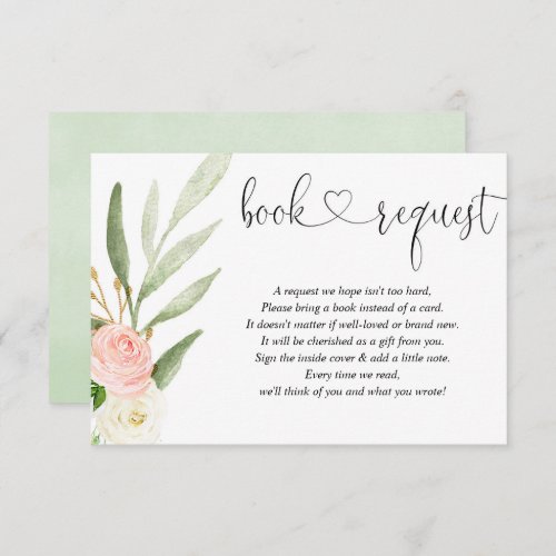 Greenery gold pink book request books for baby enc enclosure card