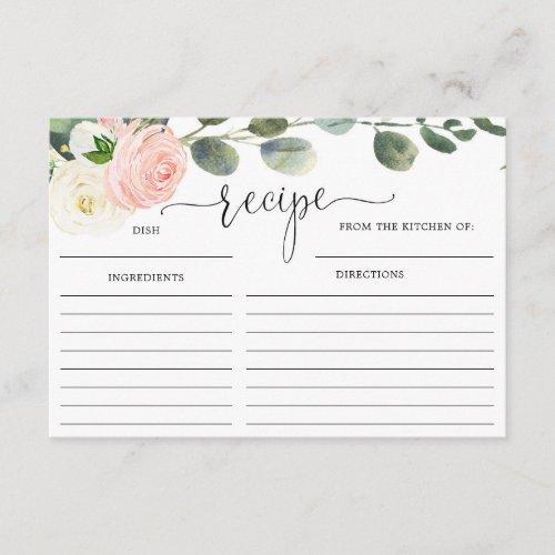 Greenery gold pink bridal shower recipe card