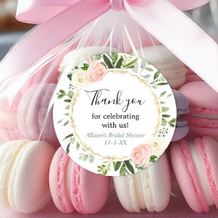 Greenery gold pink eucalyptus bridal shower classic round sticker