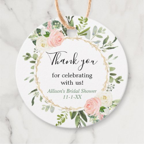 Greenery gold pink eucalyptus bridal shower favor tags