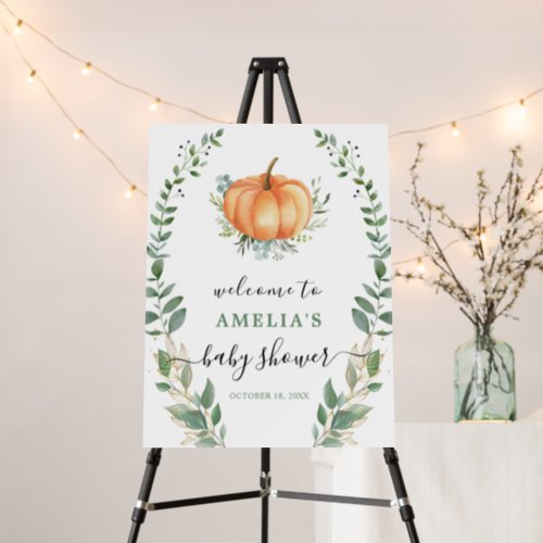 Greenery Gold Pumpkin Baby Shower Welcome Sign