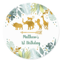 Greenery Gold Safari Animal Birthday Classic Round Sticker